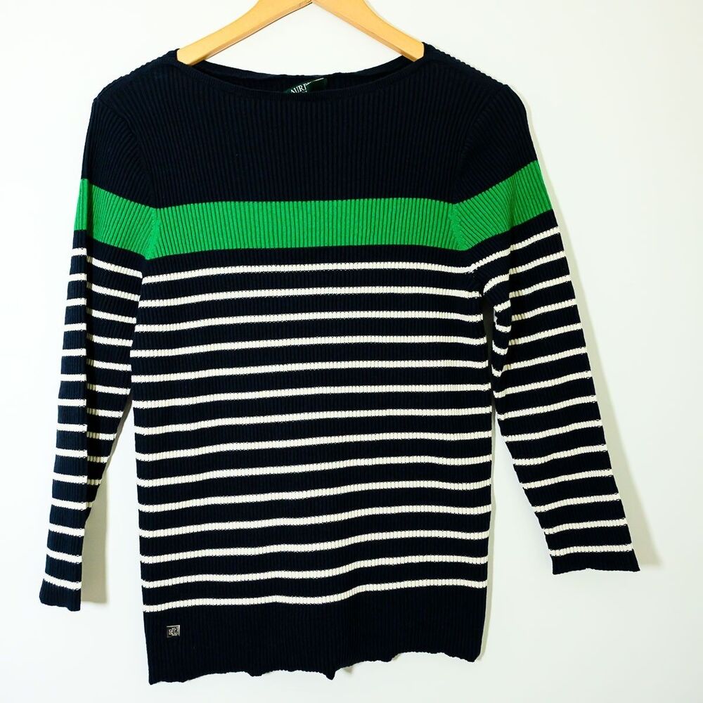 Lauren Ralph Lauren Sweater XL Striped ribbed Preppy Academia